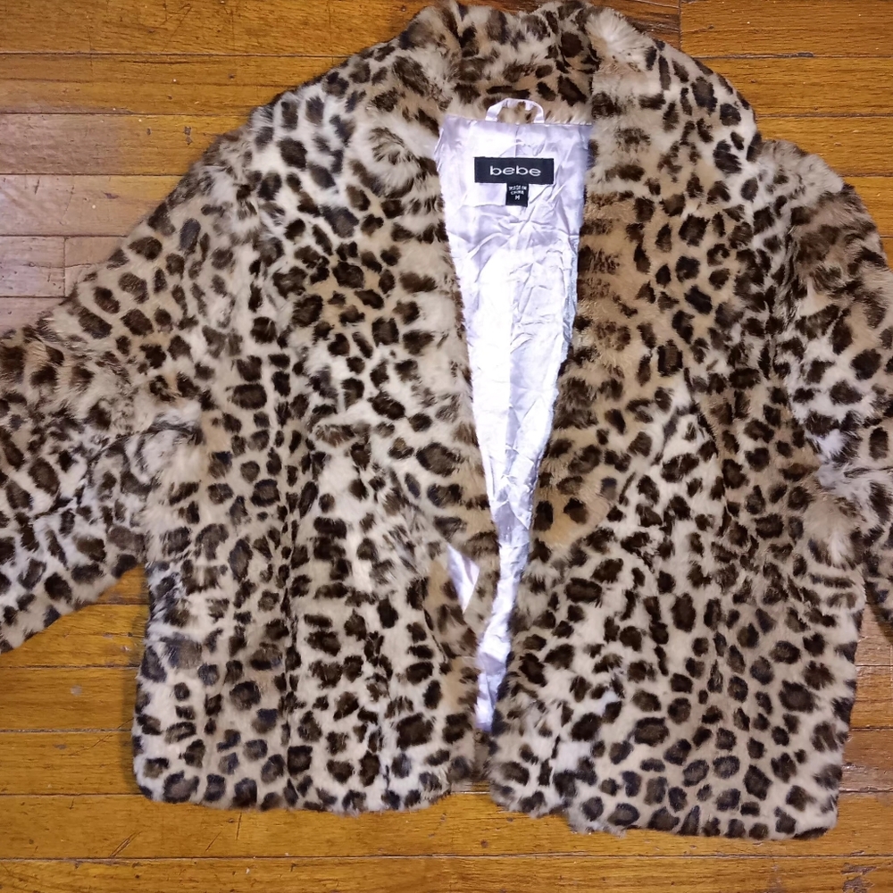 bebe Leopard Print Fur Cropped Jacket - Tan, Black - Picture 2 of 6